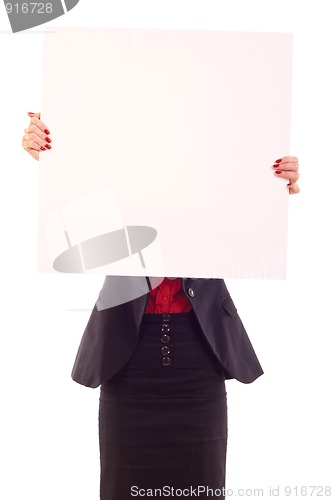 Image of woman holding blank sign