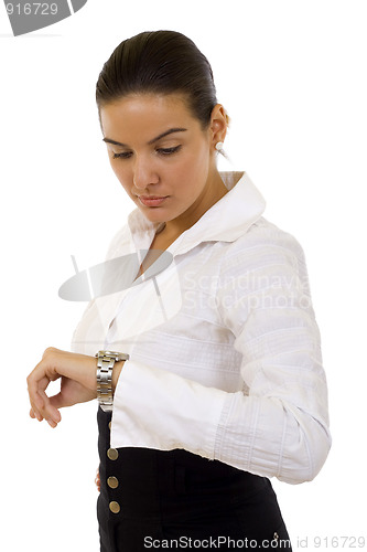 Image of businesswoman checking tim