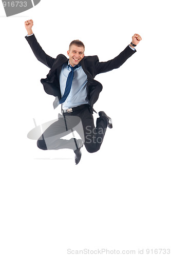 Image of happy businessman jumping