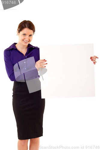 Image of woman holding blank sign