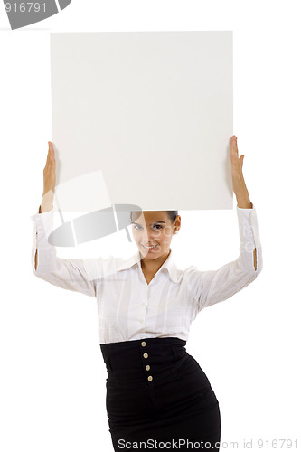 Image of  woman holding blank sign
