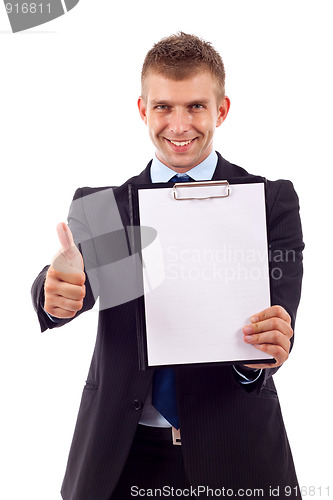 Image of man presenting a clipboard