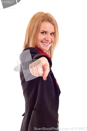 Image of woman pointing on you