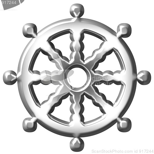 Image of 3D Silver Buddhism Symbol Wheel of Dharma