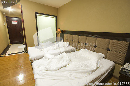 Image of Double bed in the hotel room 