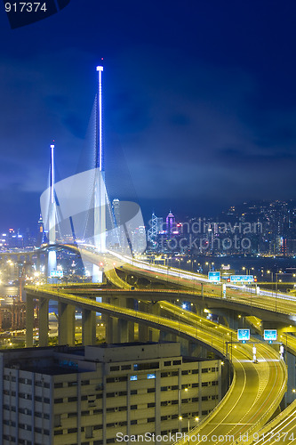 Image of Hong Kong Bridge of transportation at night