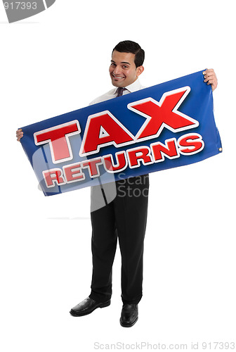 Image of Smiling Accountant or Businessman with sign