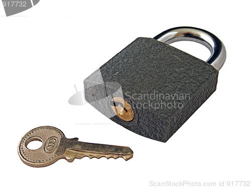 Image of Padlock and key.      