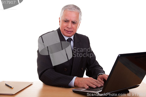 Image of mature businessman  working at computer
