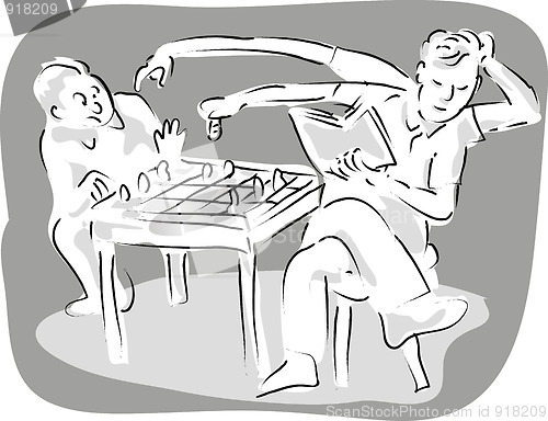 Image of man with 4 arms playing chess