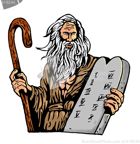 Image of Moses Carrying The Ten Commandments On A Tablet