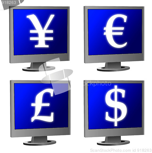 Image of computer monitor with money currency signs