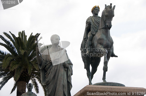 Image of statue Napoleon and his brothers Diamant Square Ajaccio Corsica