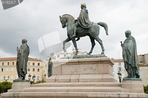 Image of statue Napoleon and his brothers Diamant Square Ajaccio Corsica