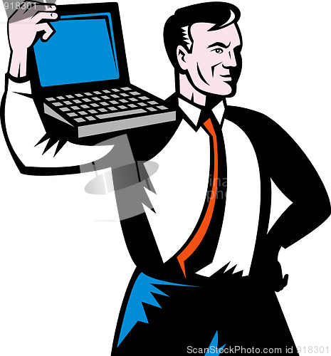 Image of Man carrying computer notebook laptop