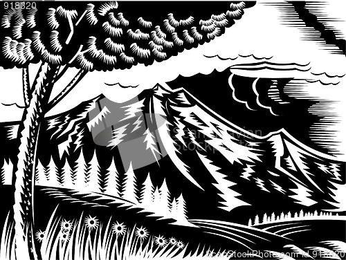 Image of mountain scene with tree