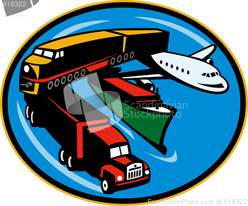 Image of land, sea, and air freight, transportation and travel