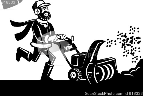 Image of Man operating a snow blower or snow thrower 