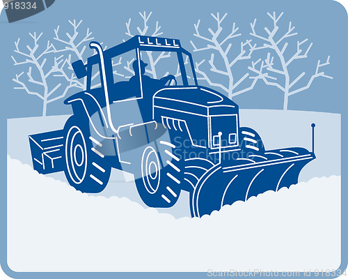 Image of Snow plow tractor plowing winter