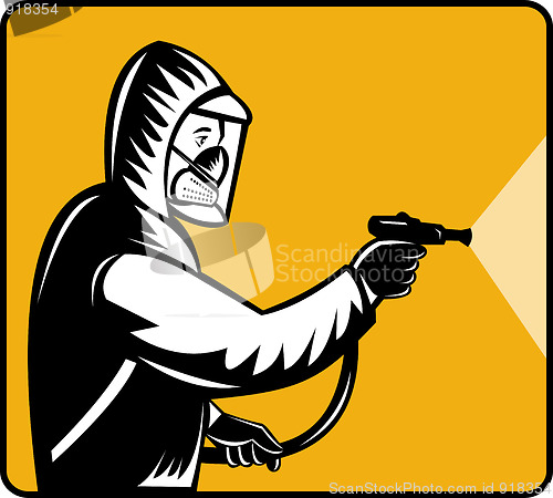 Image of Pest control exterminator spraying pesticide 