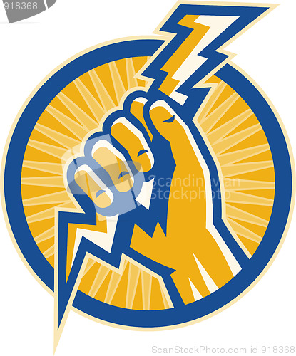 Image of Hand hold a lightning bolt of electricity 