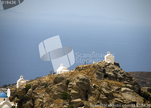 Image of churches on  mountain ios cyclades greece