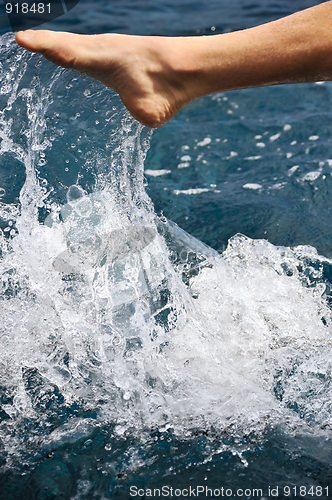 Image of Foot of young man in water - splash