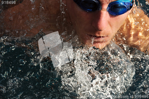 Image of Detail of young man swimming