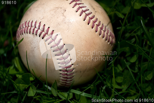 Image of Old Baseball in the Grass