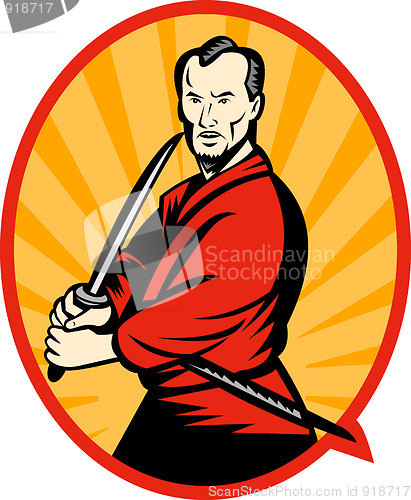 Image of Samurai warrior with katana sword 