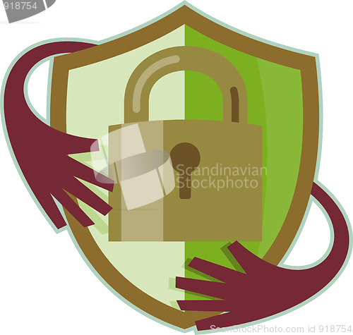 Image of Padlock with shield and hands