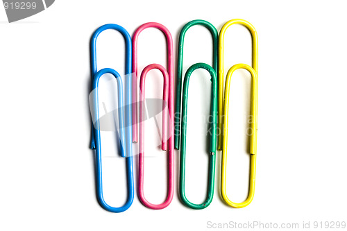 Image of Multicolored paper clips isolated on white 