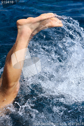Image of Young man jumping into water