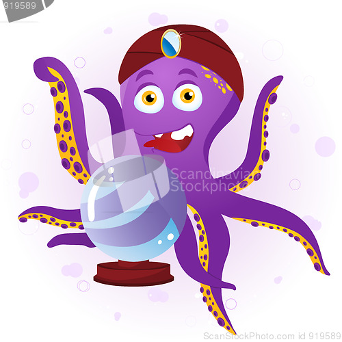 Image of Octopus Fortune Teller with Crystal Ball. 