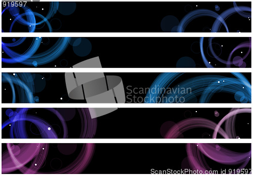 Image of Abstract colorful circles web banners. Size 728x90 px