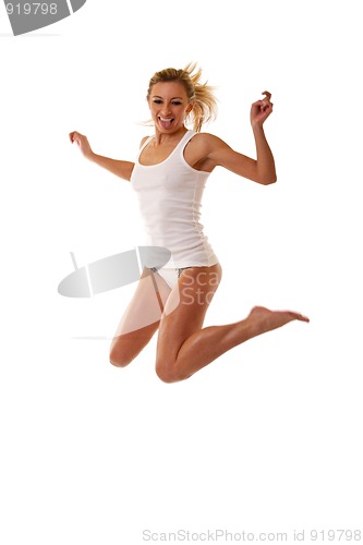 Image of woman in lingerie jumping