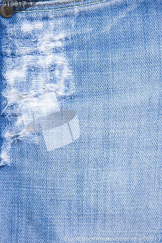 Image of detail of torn blue denim