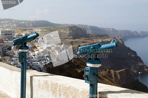 Image of viewing telescope binocular station over santorini greek island