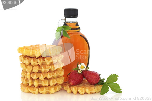 Image of Strawberry Waffles and Maple Syrup