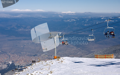 Image of Chair ski lift over mountain landscape