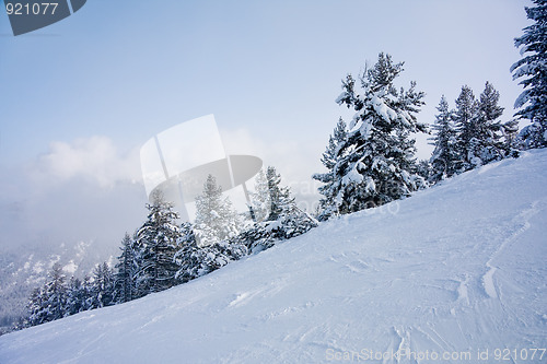 Image of Ski slope and winter mountains panorama