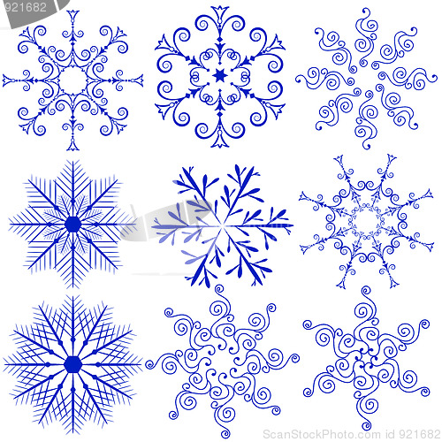 Image of Set blue snowflakes 