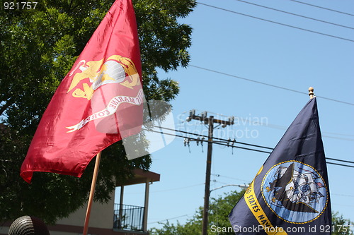 Image of US Marines and Navy Flags