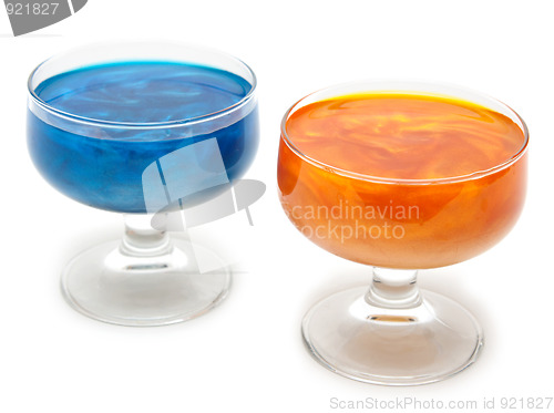 Image of Orange and blue glasses with mother-of-pearl jelly