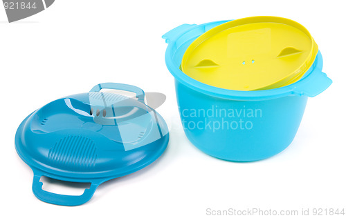 Image of Blue plastic saucepan