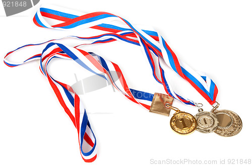 Image of Three medals for first place with tape