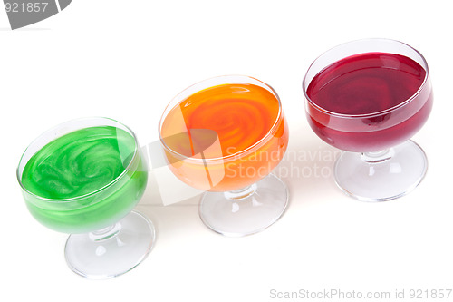 Image of Green, yellow and red jelly in glass