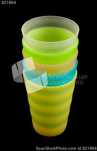 Image of Colour plastic glasses by pile
