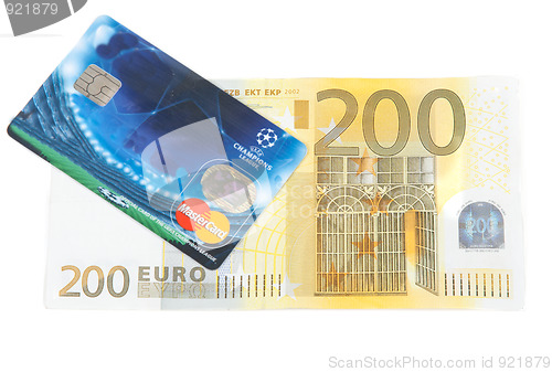 Image of Bill 200 euro and plastic bank card