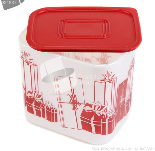 Image of Plastic container with red lid